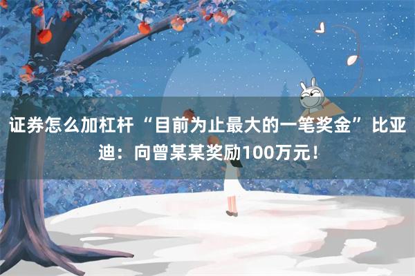 证券怎么加杠杆 “目前为止最大的一笔奖金” 比亚迪：向曾某某奖励100万元！