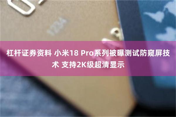 杠杆证券资料 小米18 Pro系列被曝测试防窥屏技术 支持2K级超清显示