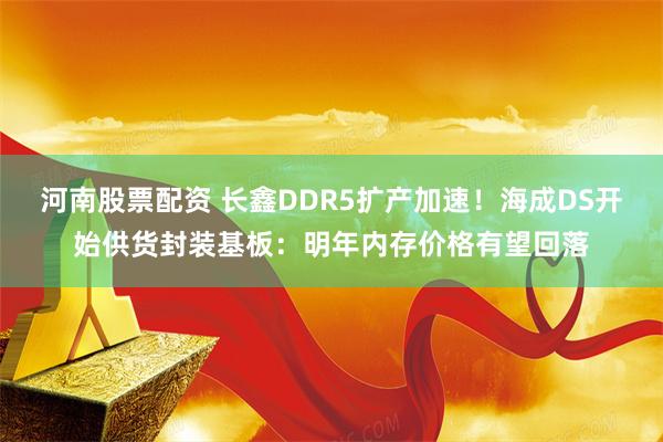 河南股票配资 长鑫DDR5扩产加速！海成DS开始供货封装基板：明年内存价格有望回落